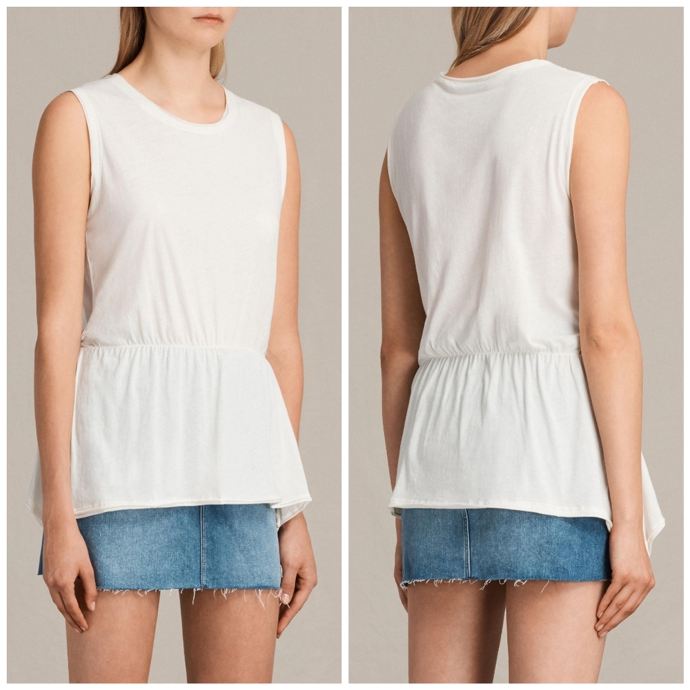 All Saints Cream Sleeveless Flowy Peplum Top